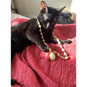 Vintage Womens Chunky Carved Scarab Beetle White Soap Stone Beaded Necklace